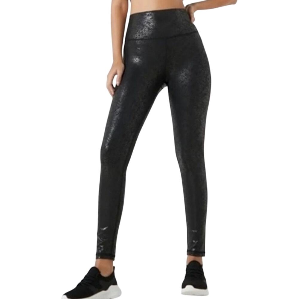 Aerie Offline The Hugger Black Faux Leather Snake High Waisted Legging S Short